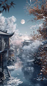 Snowy River Town Under Moonlight