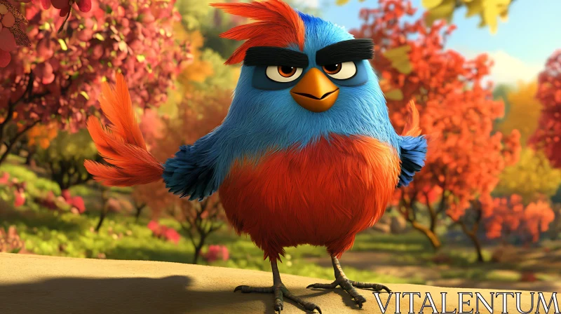 Cartoon Bird with a Grumpy Expression
