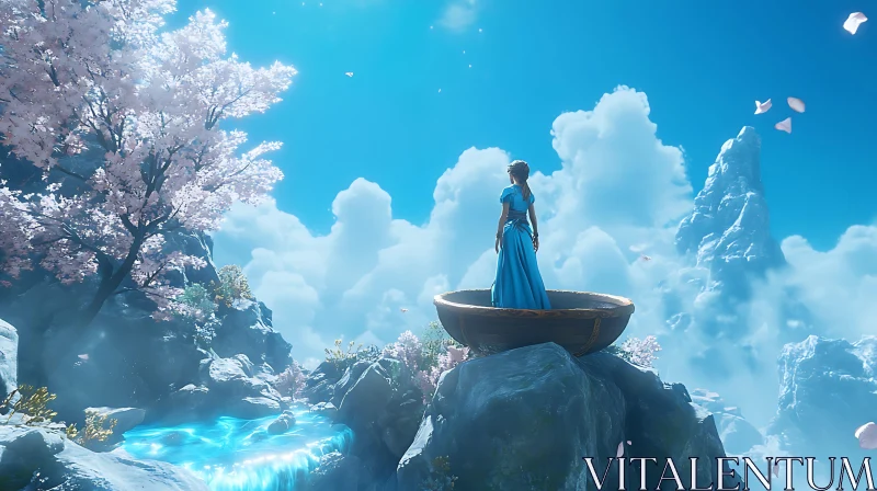 Serene Sky View with Woman in Blue