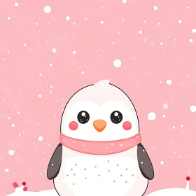 Cartoon Penguin with Pink Scarf