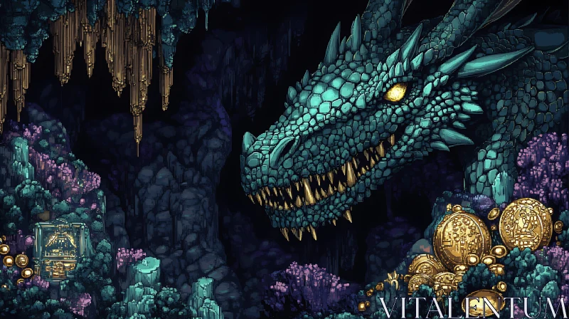Pixel Art Dragon in Cave