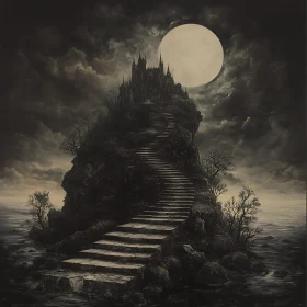 Island Castle with Stairway to the Moon