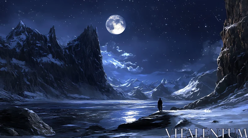 Night Scene with Mountains and Full Moon
