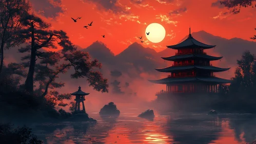Tranquil Pagoda at Sunset
