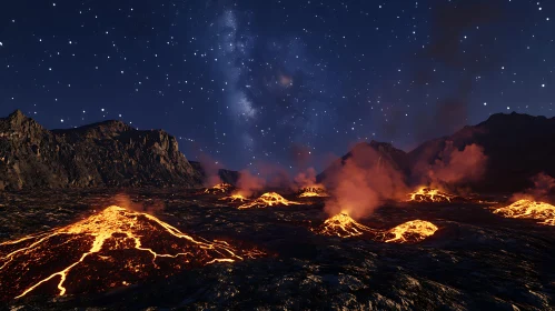 Lava Flowing Volcanoes at Night