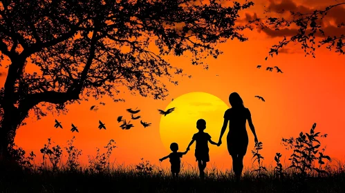 Family Sunset Silhouette