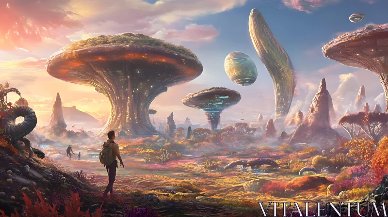 Futuristic Landscape with Travelers