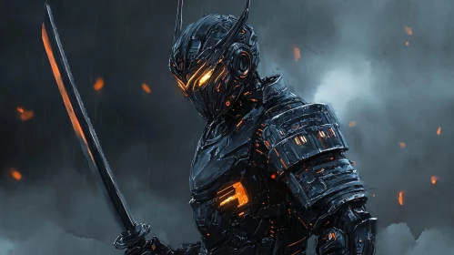 Futuristic Armored Warrior with Glowing Eyes