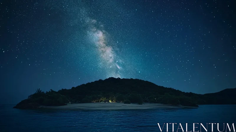 Peaceful Island Shore with Starry Sky