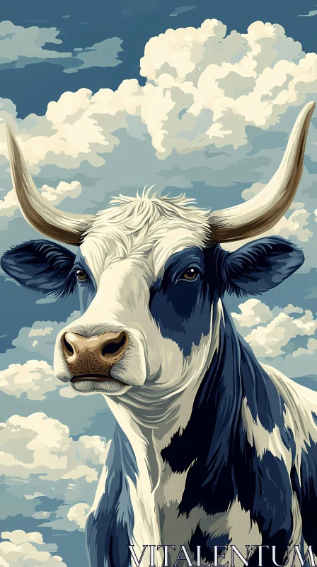 Peaceful Cow in Artistic Clouds