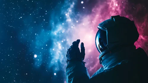 Space Explorer in Front of Nebula