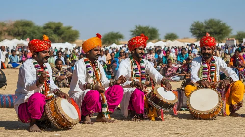 Traditional Indian Drummers in Festive Attire