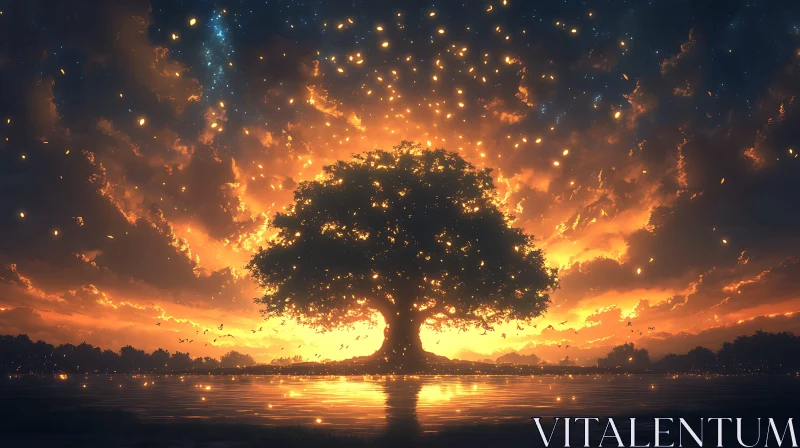 Golden Hour Tree Silhouette Landscape