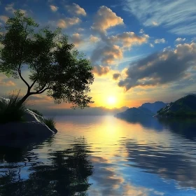 Golden Sunset Over Lake