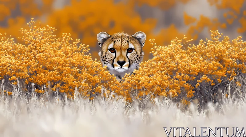 Cheetah Hidden in Colorful Thicket
