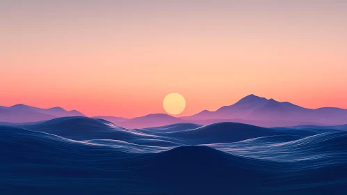 Calm Sea and Distant Mountains at Sunset