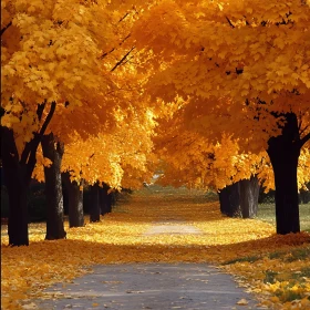 Autumnal Pathway with Golden Canopy