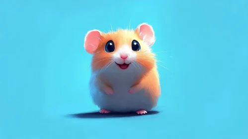 Charming Hamster on Blue Background