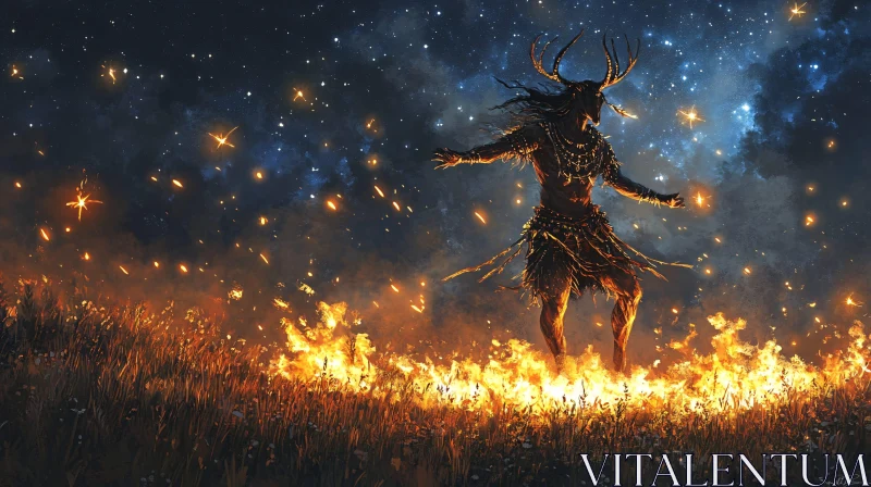 Starry Night Ritual with Horned Character