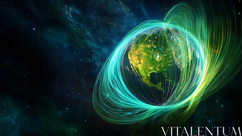 Earth Surrounded by Aurora Lights