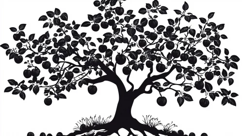 Black and White Apple Tree Illustration