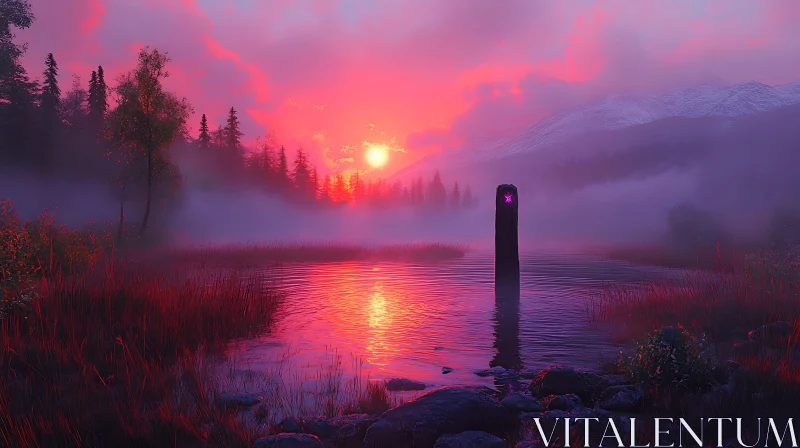 Tranquil Sunset Lake with Fog