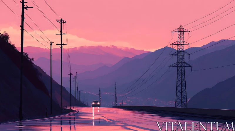 Sunset Road with Mountain View