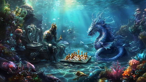 Underwater Chess Match Between King and Dragon