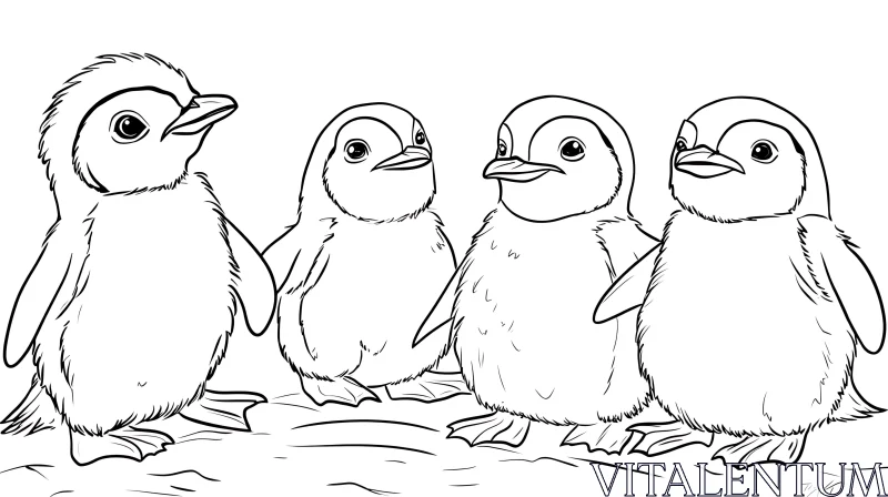 Adorable Penguin Group Line Art AI Image