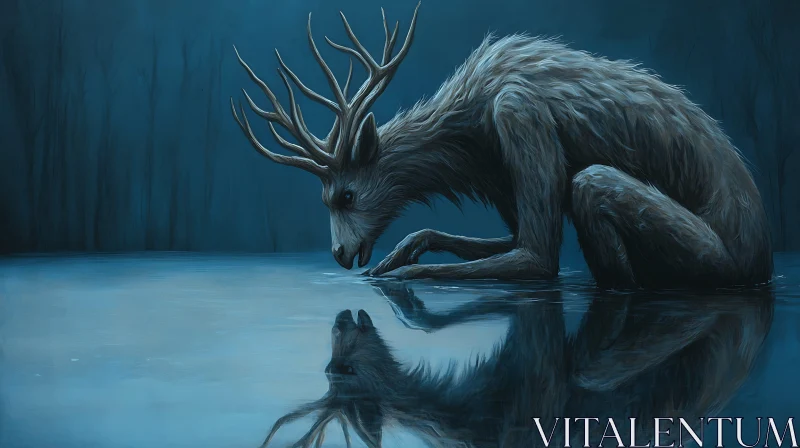 AI ART Mystical Beast Reflection in Water Artwork