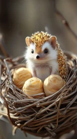 Adorable Hedgehog in a Nest