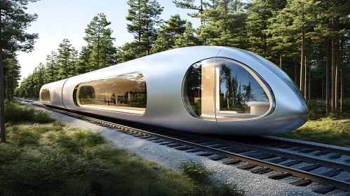 Sleek Silver Train in Green Forest