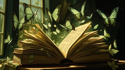 Vintage Book with Emerging Butterflies