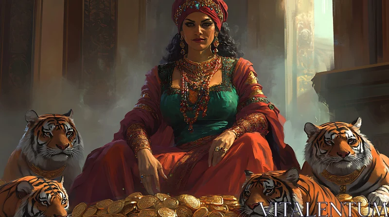 Woman with Tigers and Gold