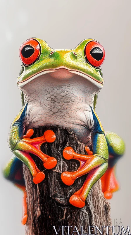 Vivid Frog Perched on Wood