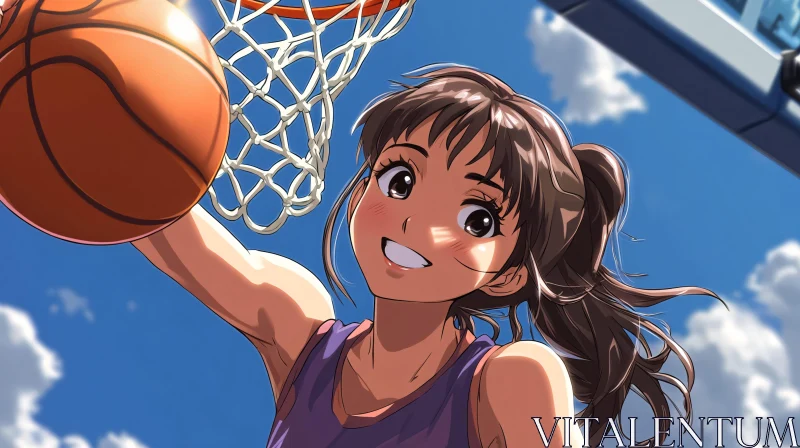 Basketball Anime Girl with Hoop