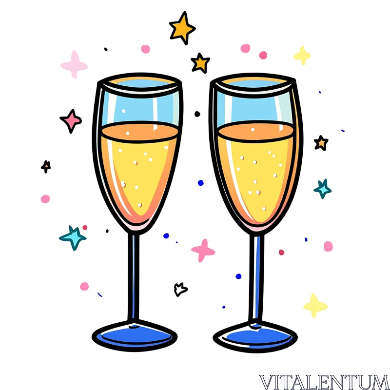 AI ART Two Champagne Glasses with Confetti