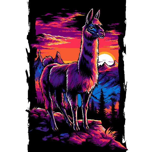 Majestic Llama T-shirt Design with Sunset