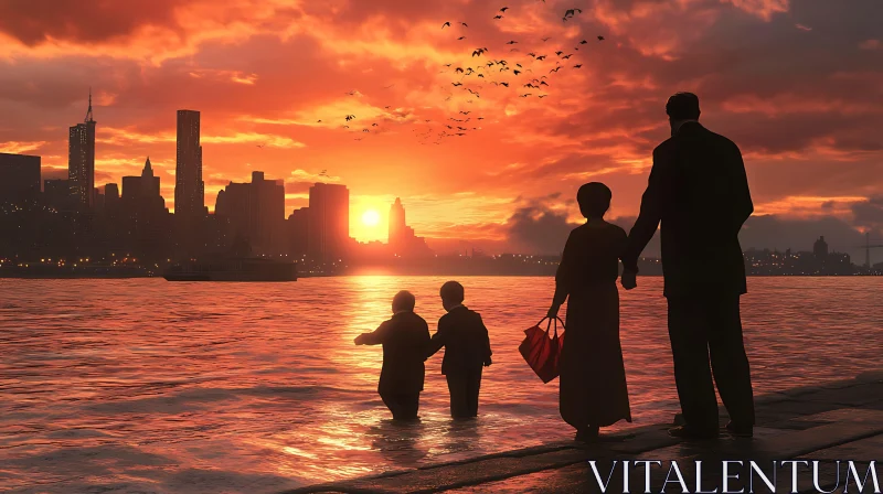 Sunset Family by the Water