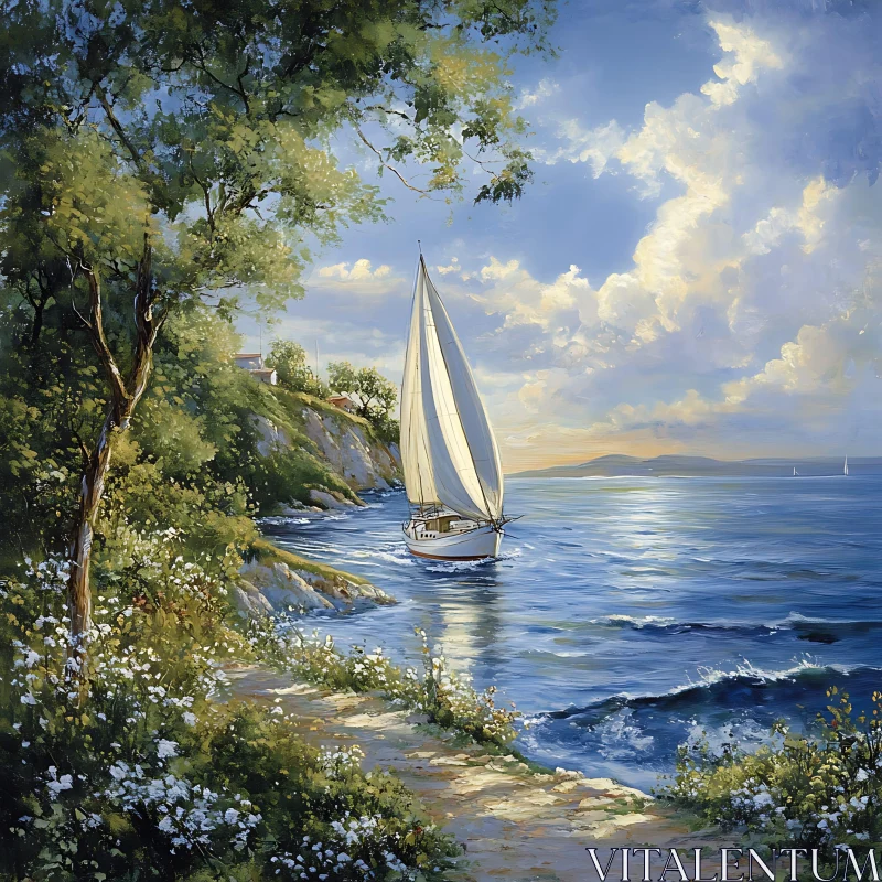 Coastal Sailboat Serenity