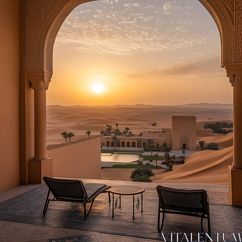Serene Desert Oasis at Sunset