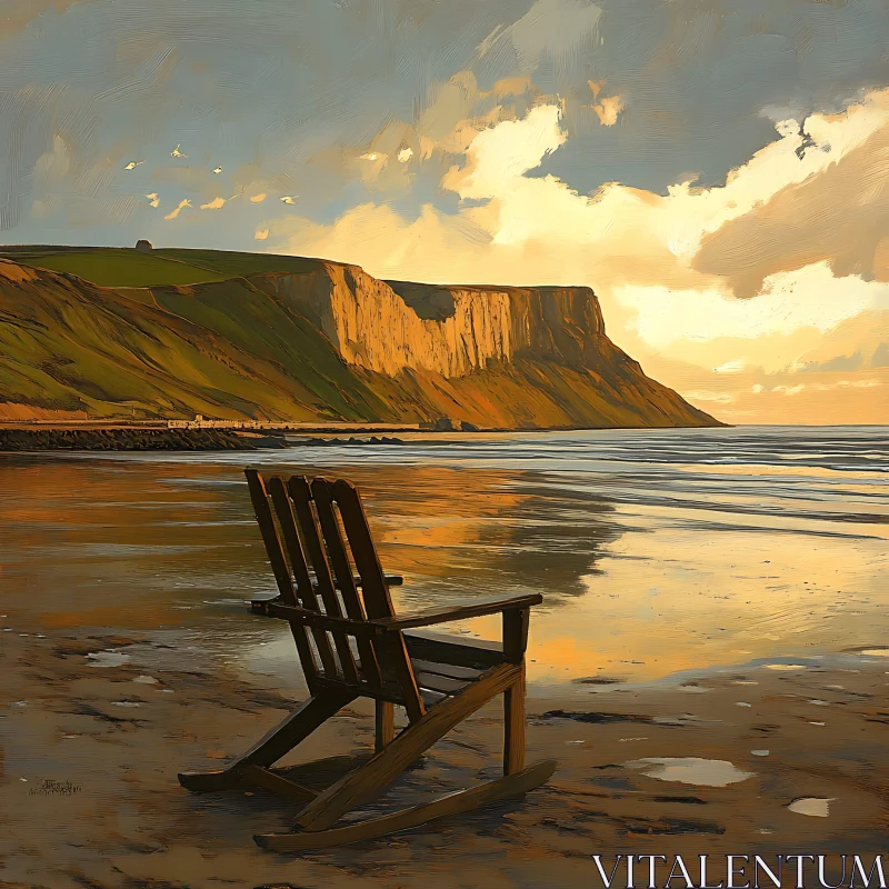 Peaceful Beach Sunset with Empty Chair