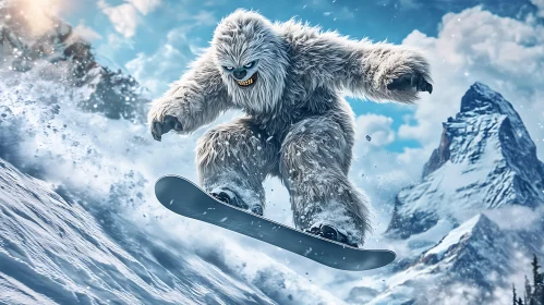 Abominable Snowman on a Snowboard