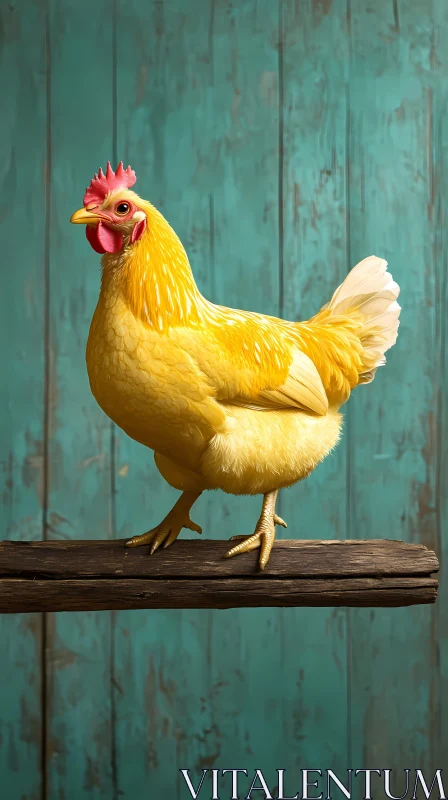Yellow Chicken on Turquoise Background