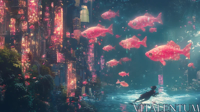 Surreal Underwater Pink Fish City