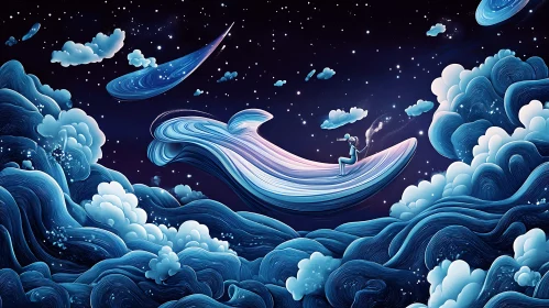 Celestial Dreamscape with Bubble Blower