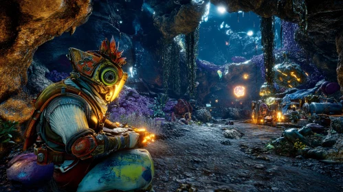 Seated Alien in a Glowing Cave