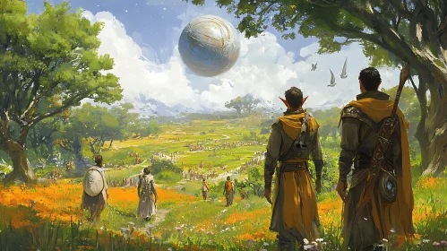 Fantasy Landscape with Elves and Sphere