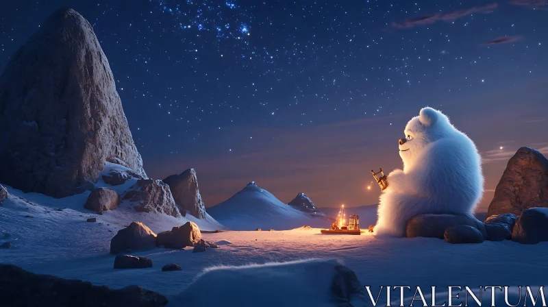 Snowy Night with Yeti Stargazing