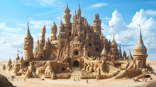 Elaborate Sand Castle on a Sunny Day